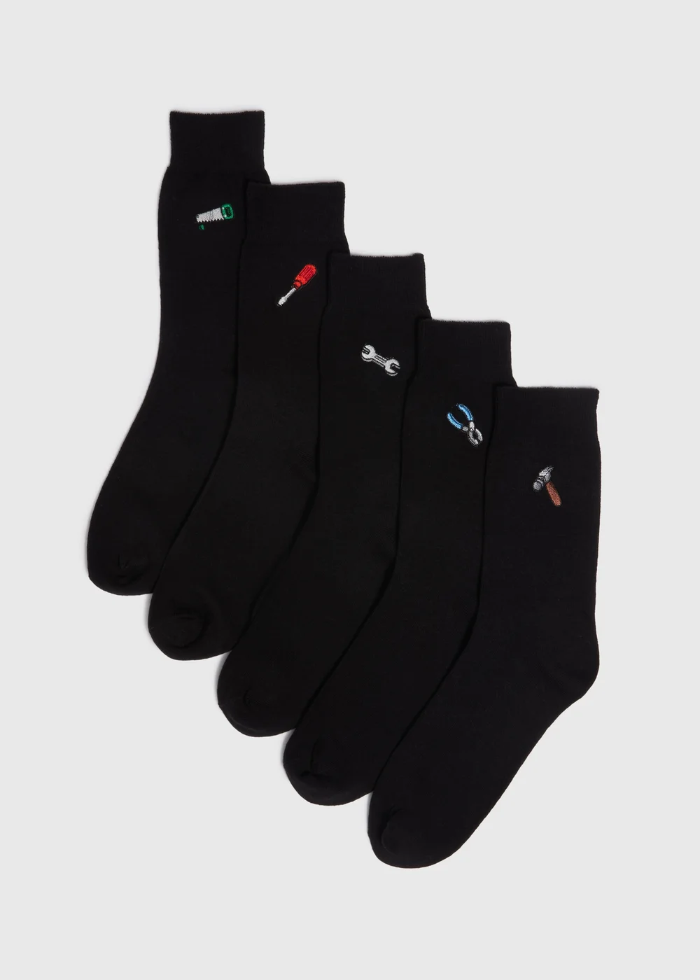 5 Pack Black Tool Embroidered Socks - 6-8.5 Image 1