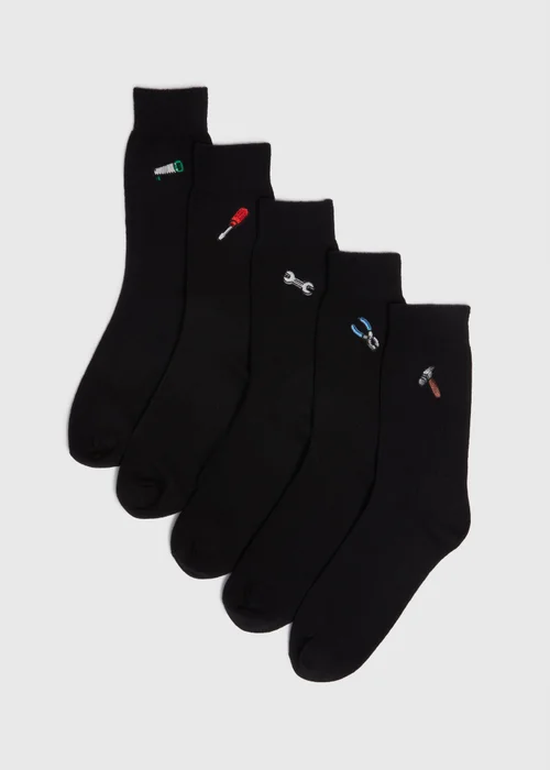 5 Pack Black Tool Embroidered Socks - 6-8.5 Image 1