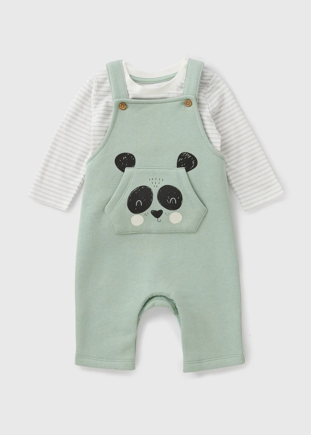 Baby Green Panda Dungaree & Top Set (Newborn-23mths) - Age 0 - 3 Months Image 1