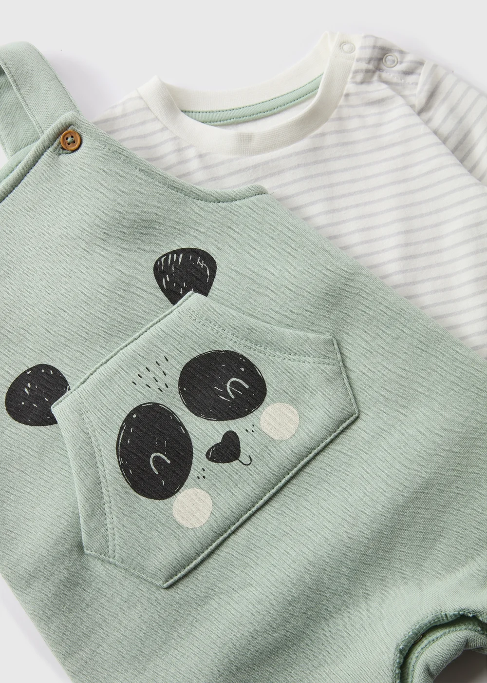 Baby Green Panda Dungaree & Top Set (Newborn-23mths) - Age 0 - 3 Months Image 2