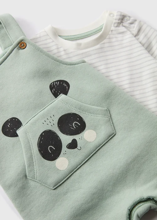 Baby Green Panda Dungaree & Top Set (Newborn-23mths) - Age 0 - 3 Months Image 2