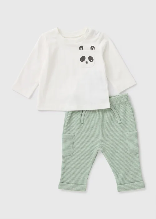 Baby White Panda Top & Jogging Bottoms Set (Newborn-23mths) - Age 0 - 3 Months Image 1
