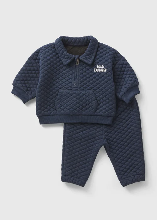 Baby Navy Quilted Sweatshirt & Jogging Bottoms Set (Newborn-23mths) - Age 0 - 3 Months Image 1