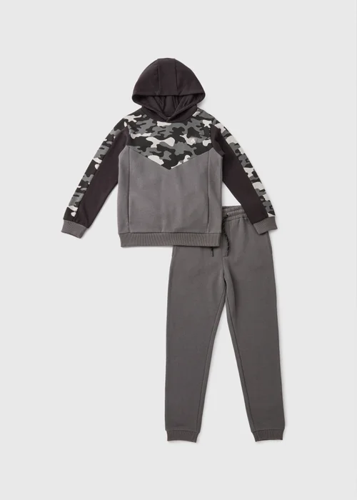 Boys Charcoal Camo Hoodie & Jogging Bottom Set (7-15yrs) - Age 7 Years Image 1