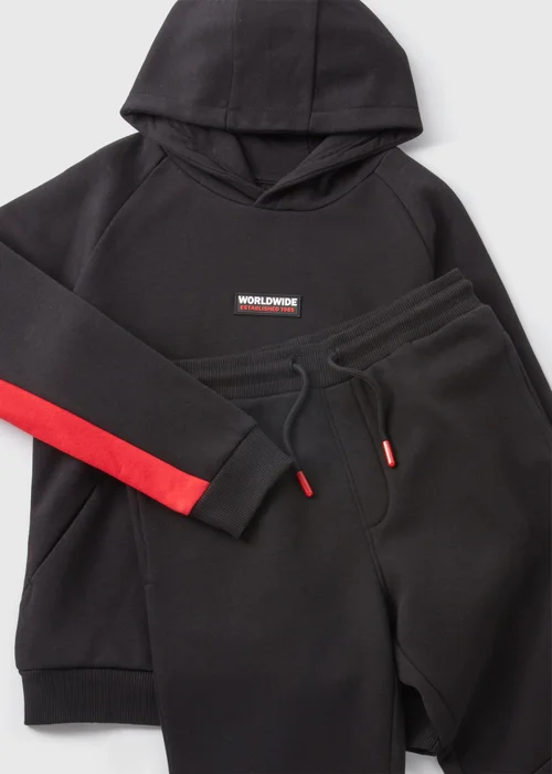 Black Boys Side Stripe Hoodie & Jogging Bottoms Set (7-15yrs) - Age 7 Years Image 2