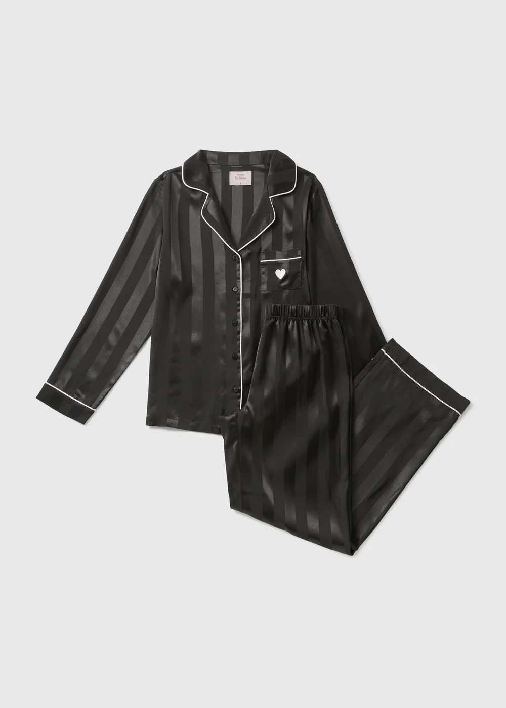 Black Satin Stripe Pyjama Set - Size 8 Image 3