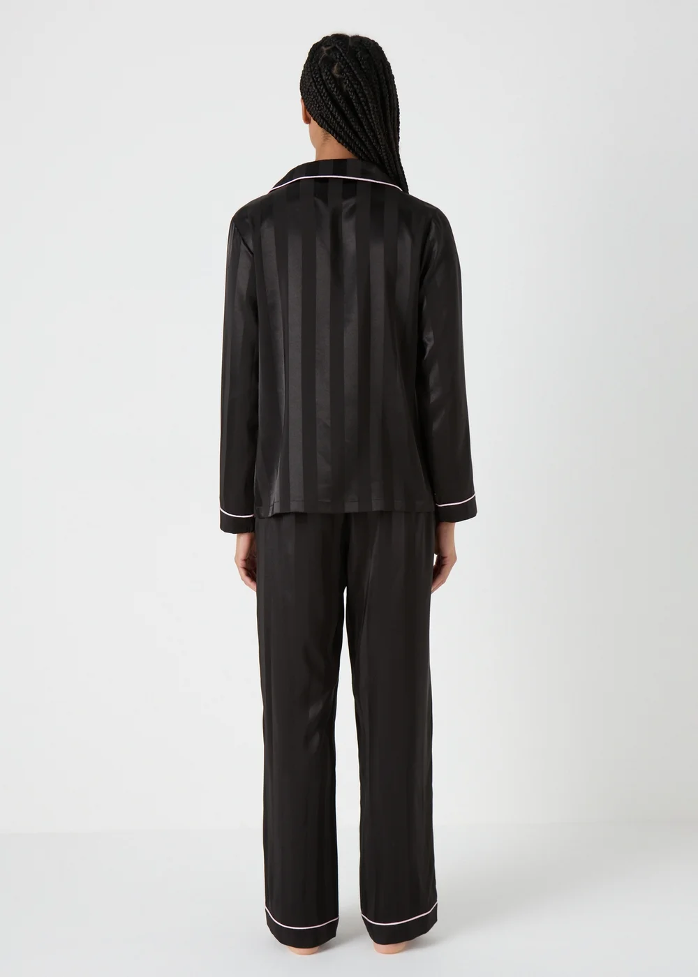 Black Satin Stripe Pyjama Set - Size 8 Image 2