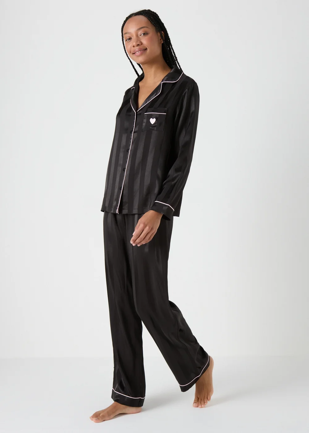 Black Satin Stripe Pyjama Set - Size 8 Image 1