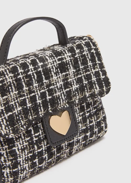 Girls Black Tweed Cross Body Bag - One Size Image 2