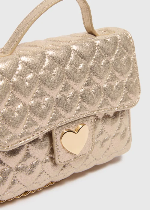 Girls Gold Quilted Cross Body Bag - One Size Image 2