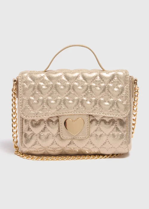 Girls Gold Quilted Cross Body Bag - One Size Image 1