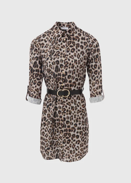Brown Leopard Belted Shirt Dress - 8 Image 5