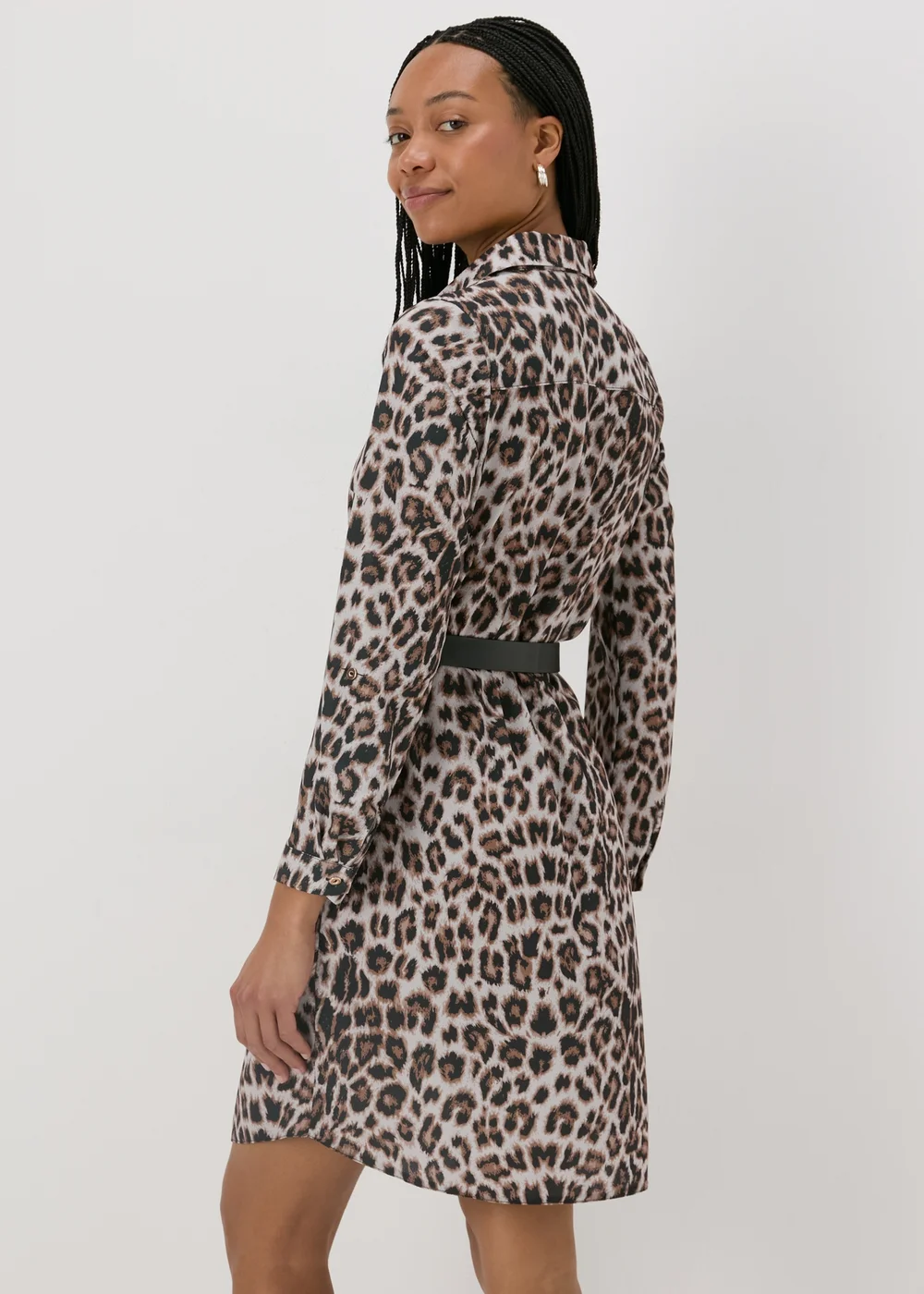 Brown Leopard Belted Shirt Dress - 8 Image 2