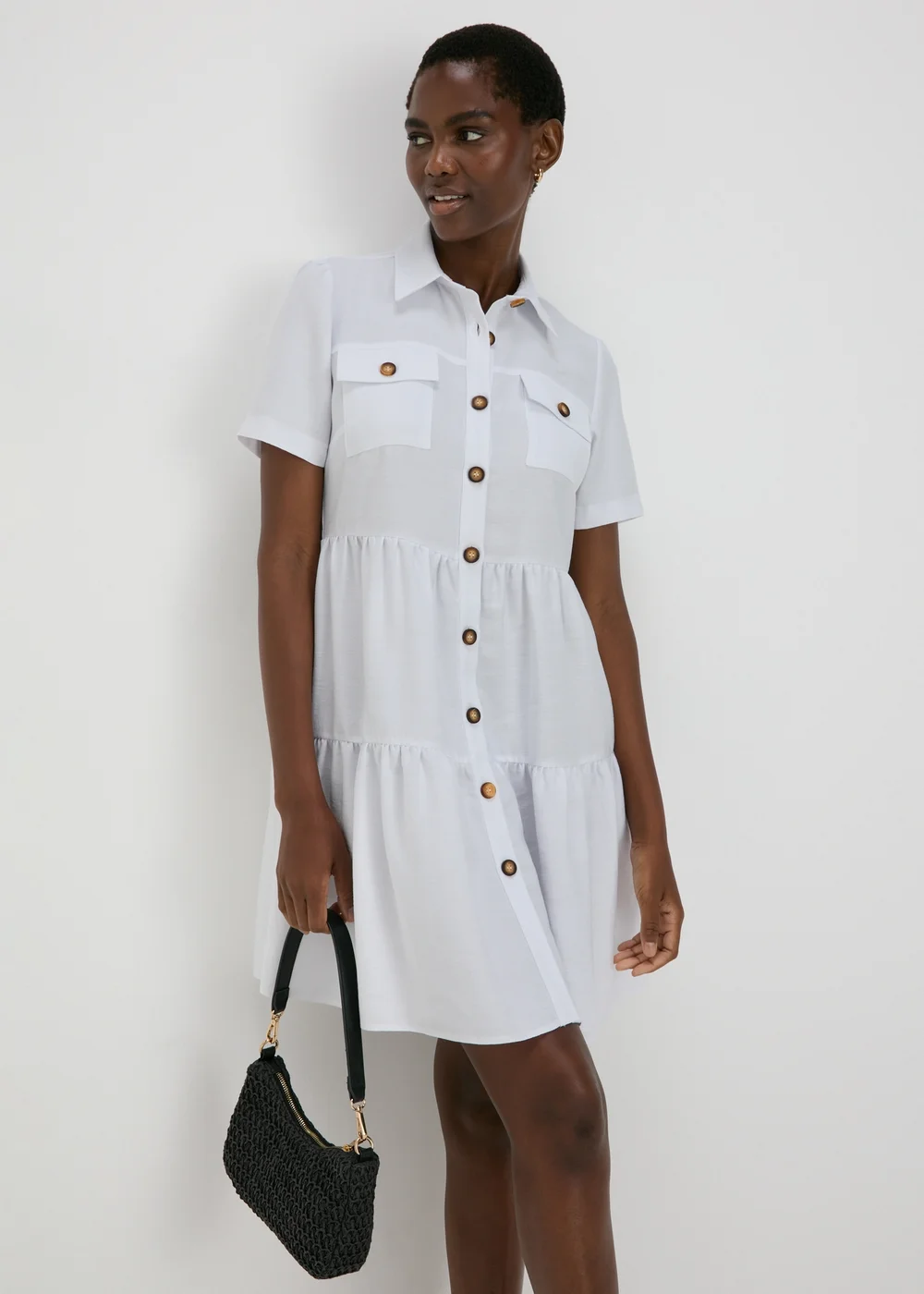 White Tiered Shirt Mini Dress - Size 8 Image 1