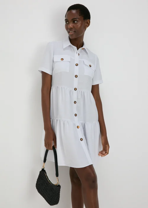 White Tiered Shirt Mini Dress - Size 8 Image 1