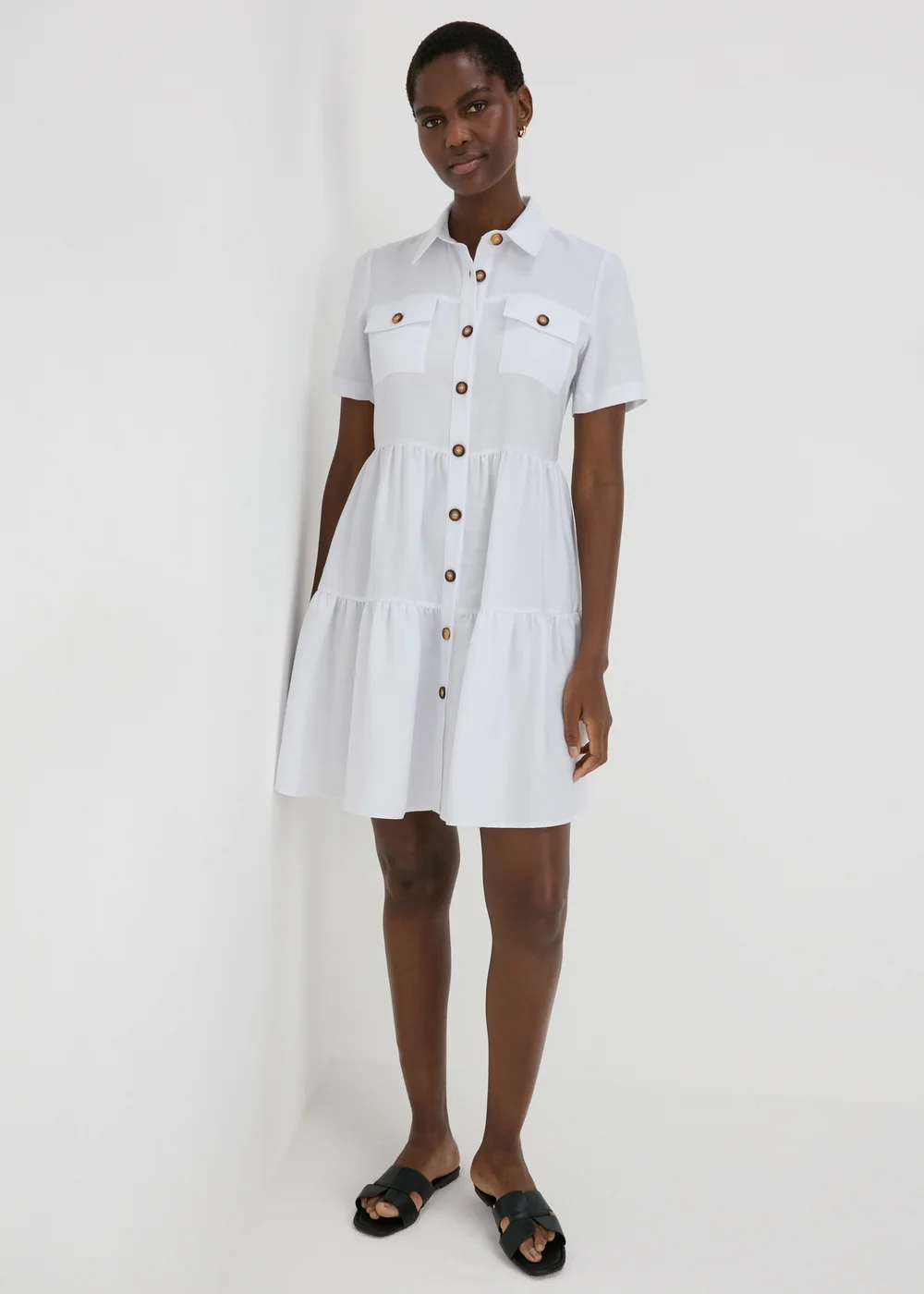 White Tiered Shirt Mini Dress - Size 8 Image 4