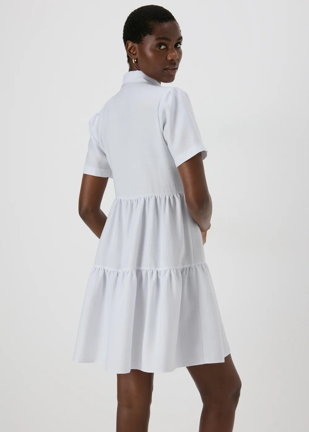 White Tiered Shirt Mini Dress - Size 8 Image 2