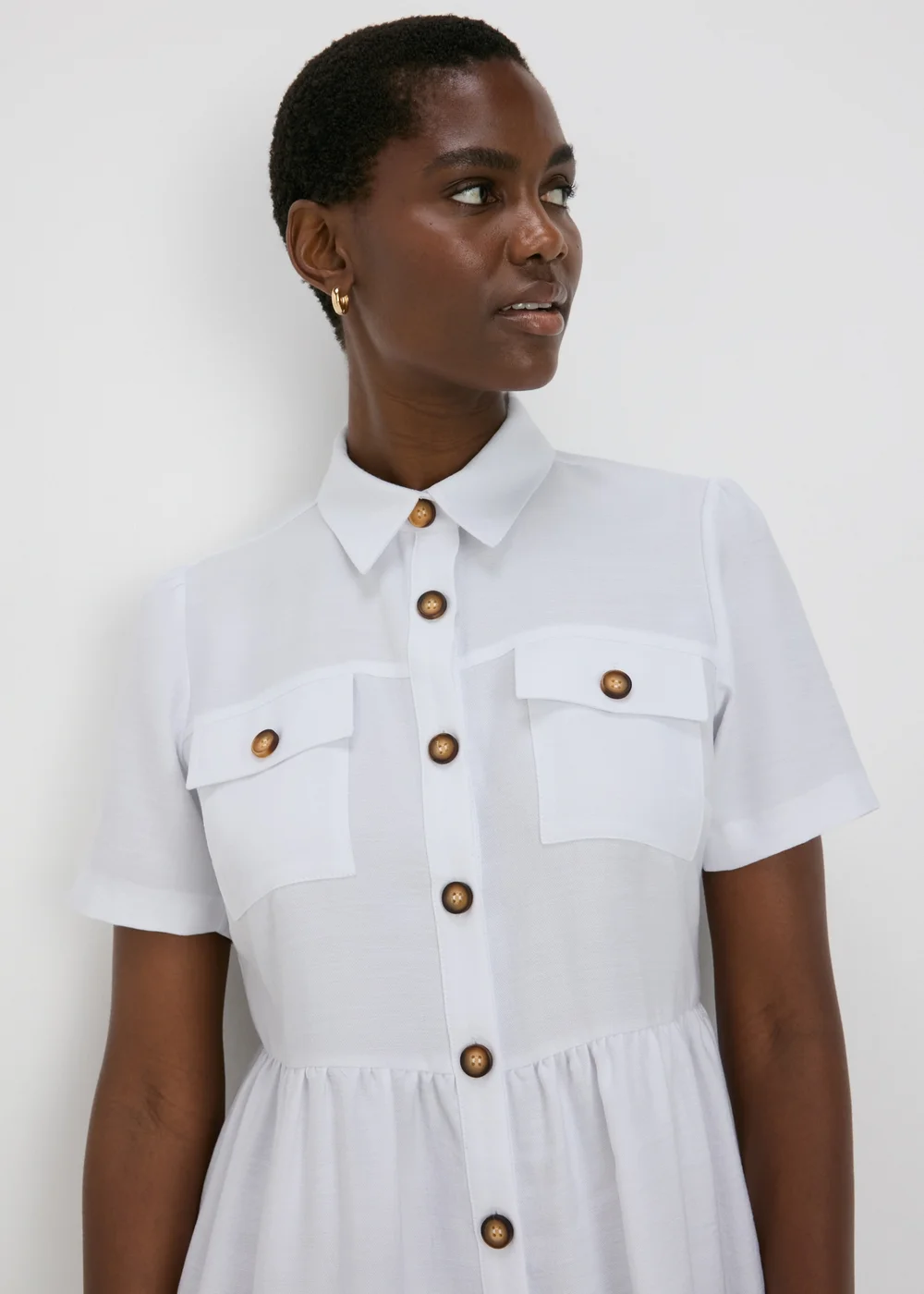 White Tiered Shirt Mini Dress - Size 8 Image 3
