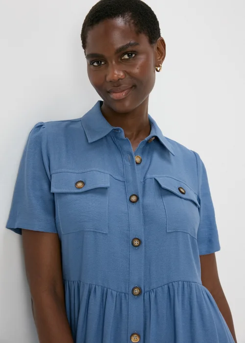 Blue Tiered Shirt Mini Dress - 8 Image 3