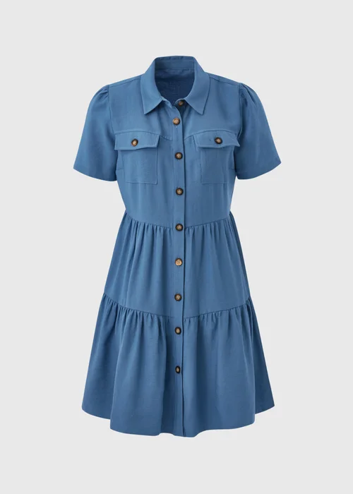 Blue Tiered Shirt Mini Dress - 8 Image 5