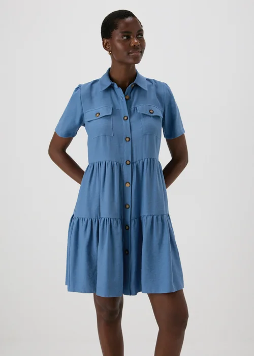 Blue Tiered Shirt Mini Dress - 8 Image 4