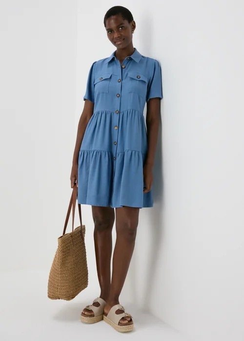 Blue Tiered Shirt Mini Dress - 8 Image 1