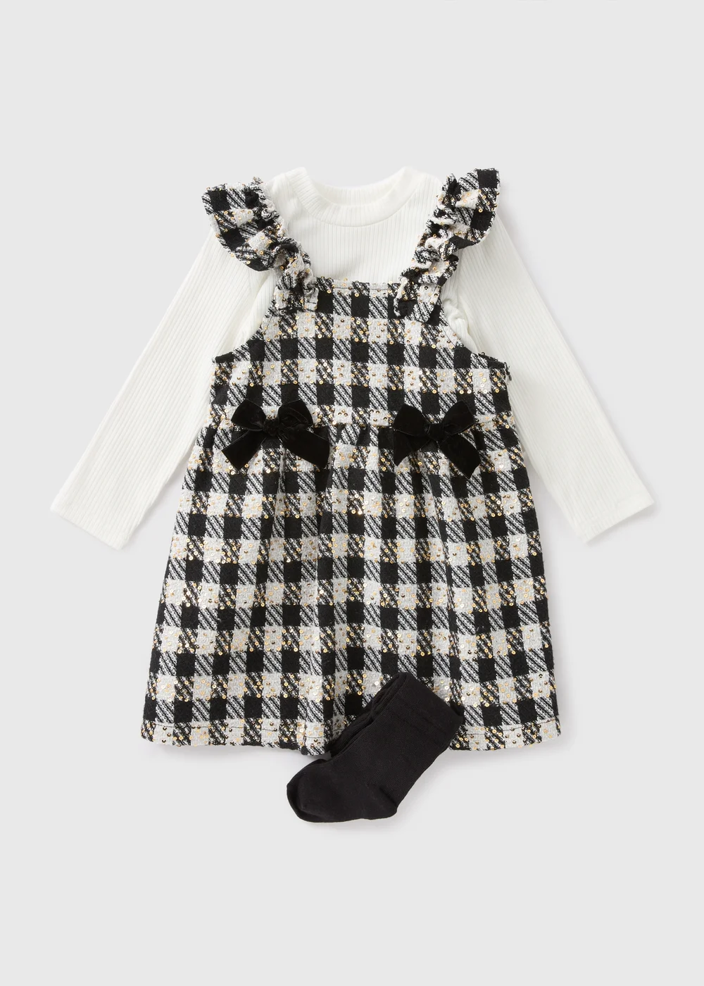 Girls Cream Dogtooth Dress & Pinafore Set (1-7yrs) - 1 to 1 half years Image 1