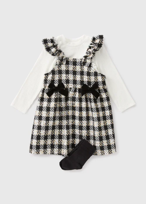 Girls Cream Dogtooth Dress & Pinafore Set (1-7yrs) - 1 to 1 half years Image 1