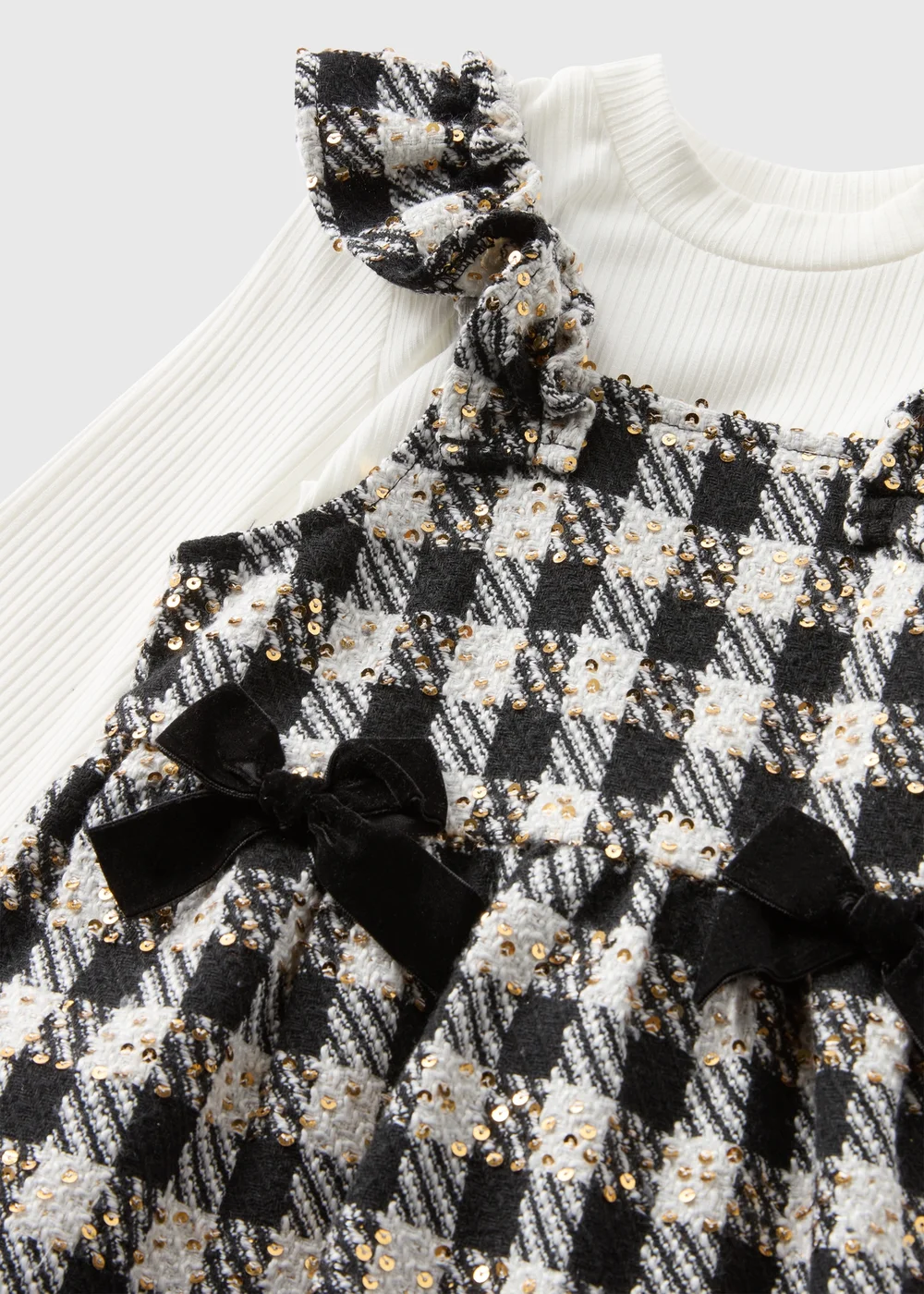 Girls Cream Dogtooth Dress & Pinafore Set (1-7yrs) - 1 to 1 half years Image 2