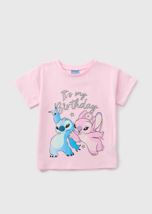 Disney Kids Pink Stitch & Angel Birthday T-Shirt (1-7yrs) - 1 to 1 half years Image 1