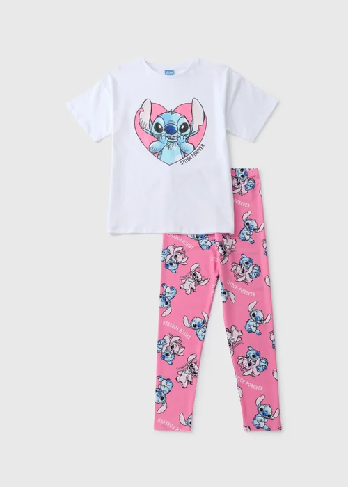 Stitch Girls Pink Top & Legging Set (4-12yrs) - Age 4 Years Image 1