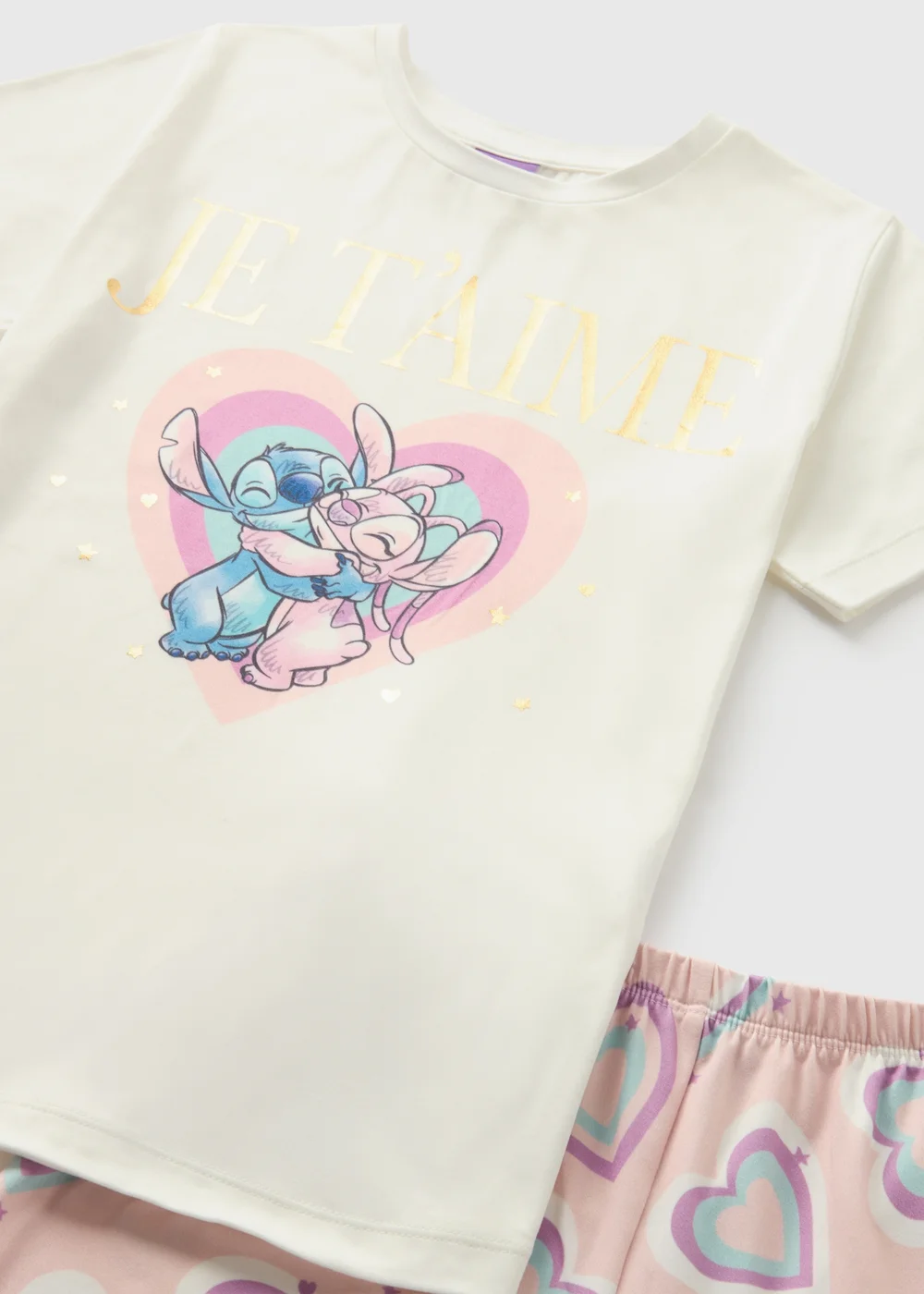 Disney Kids Cream Stitch Top & Shorts Pyjama Set (7-13yrs) - Age 7 Years Image 2