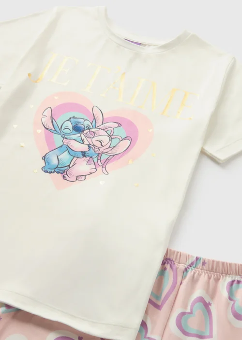 Disney Kids Cream Stitch Top & Shorts Pyjama Set (7-13yrs) - Age 7 Years Image 2