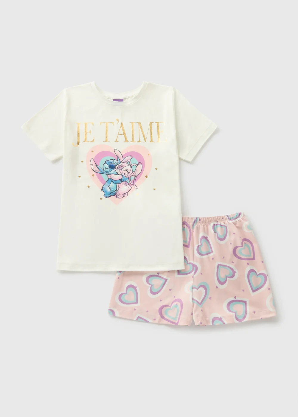 Disney Kids Cream Stitch Top & Shorts Pyjama Set (7-13yrs) - Age 7 Years Image 1