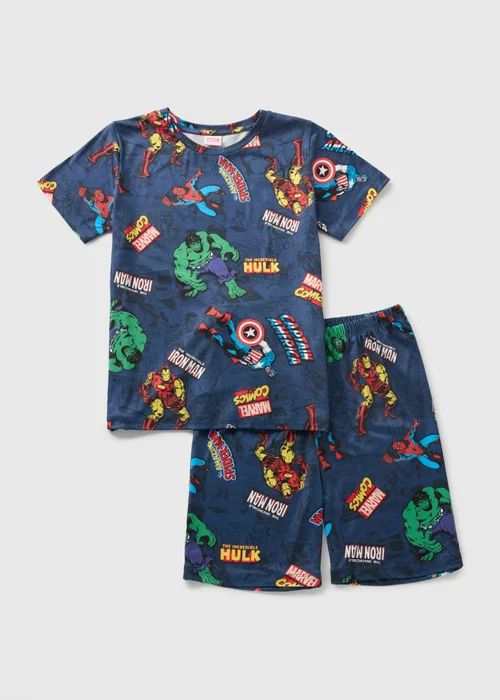 Marvel Kids Navy Avengers Top & Shorts Pyjama Set (3-13yrs) - Age 7 Years Image 1