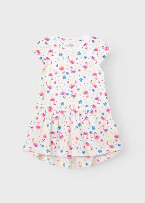 Name It Girls White Flamingo Print Dress (9mths-5yrs) - 9-12 months Image 1