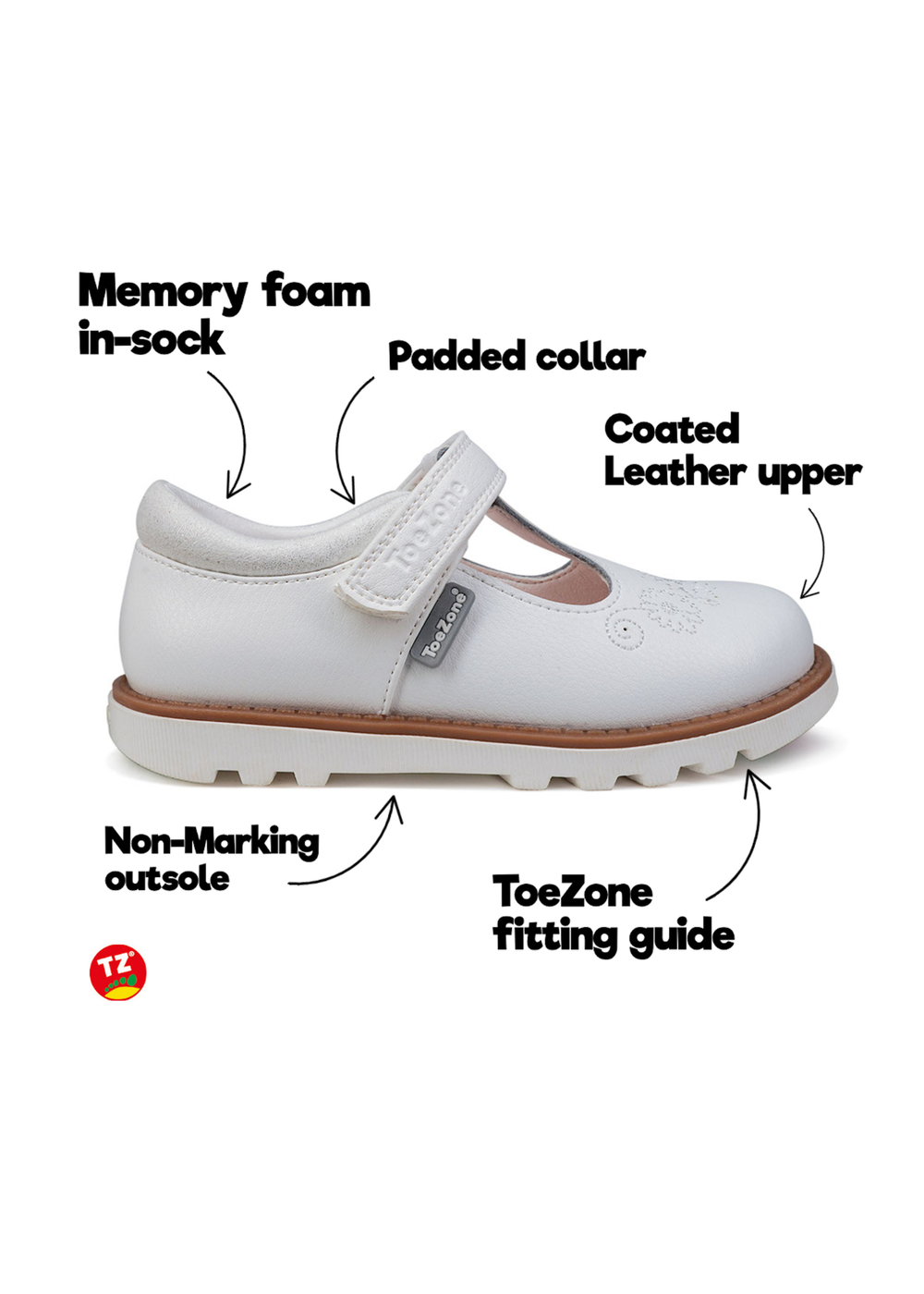 ToeZone White Ivy Summer Shoe (Younger 6- Older 12) - 6 Intants Image 5