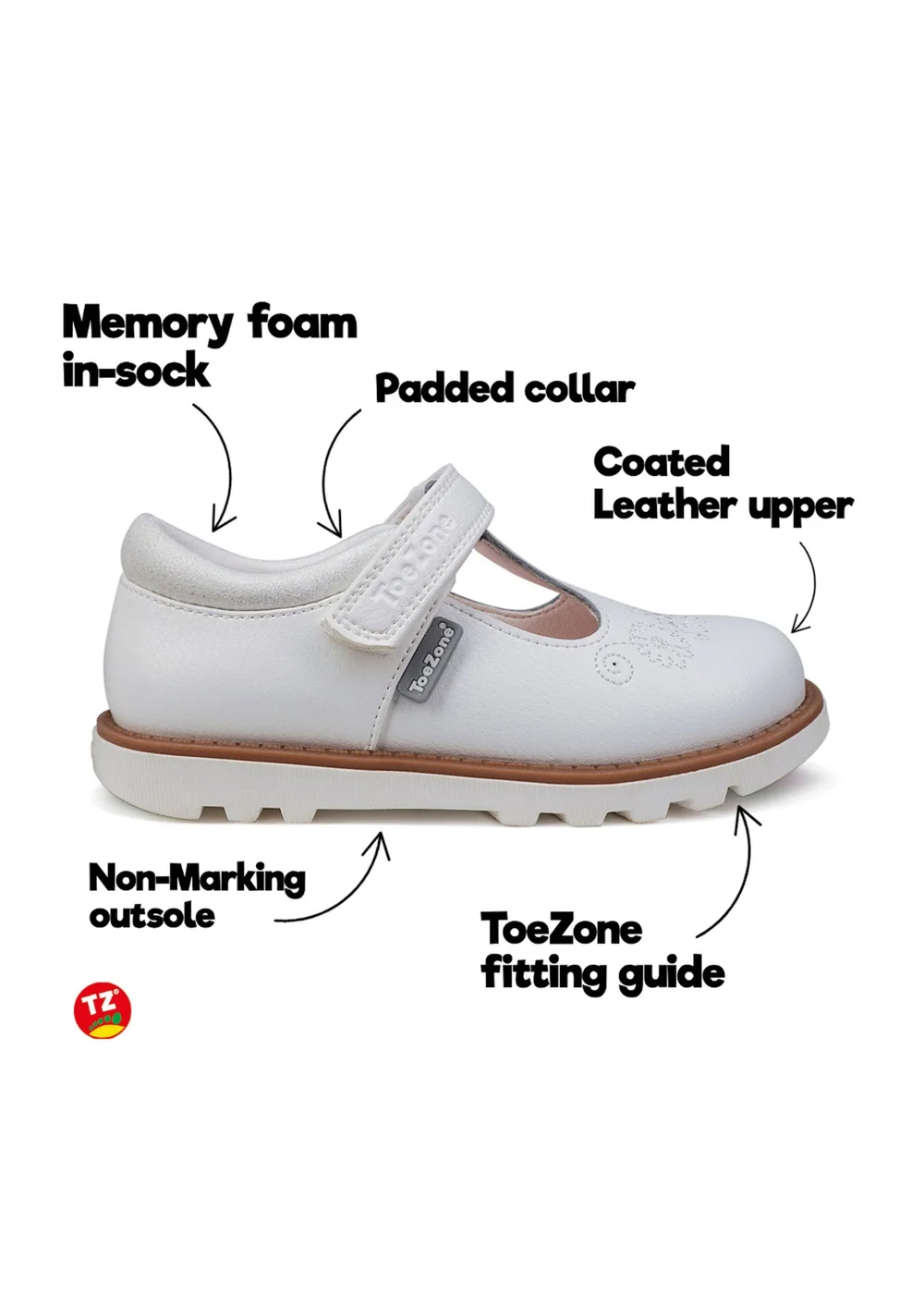 ToeZone White Ivy Summer Shoe (Younger 6- Older 12) - 6 Intants Image 4