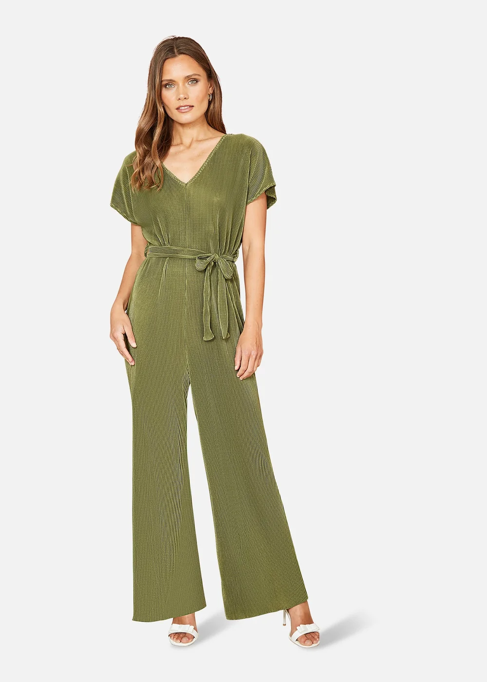 Mela Green Pleated Jumpsuit With V Neck - S Image 1