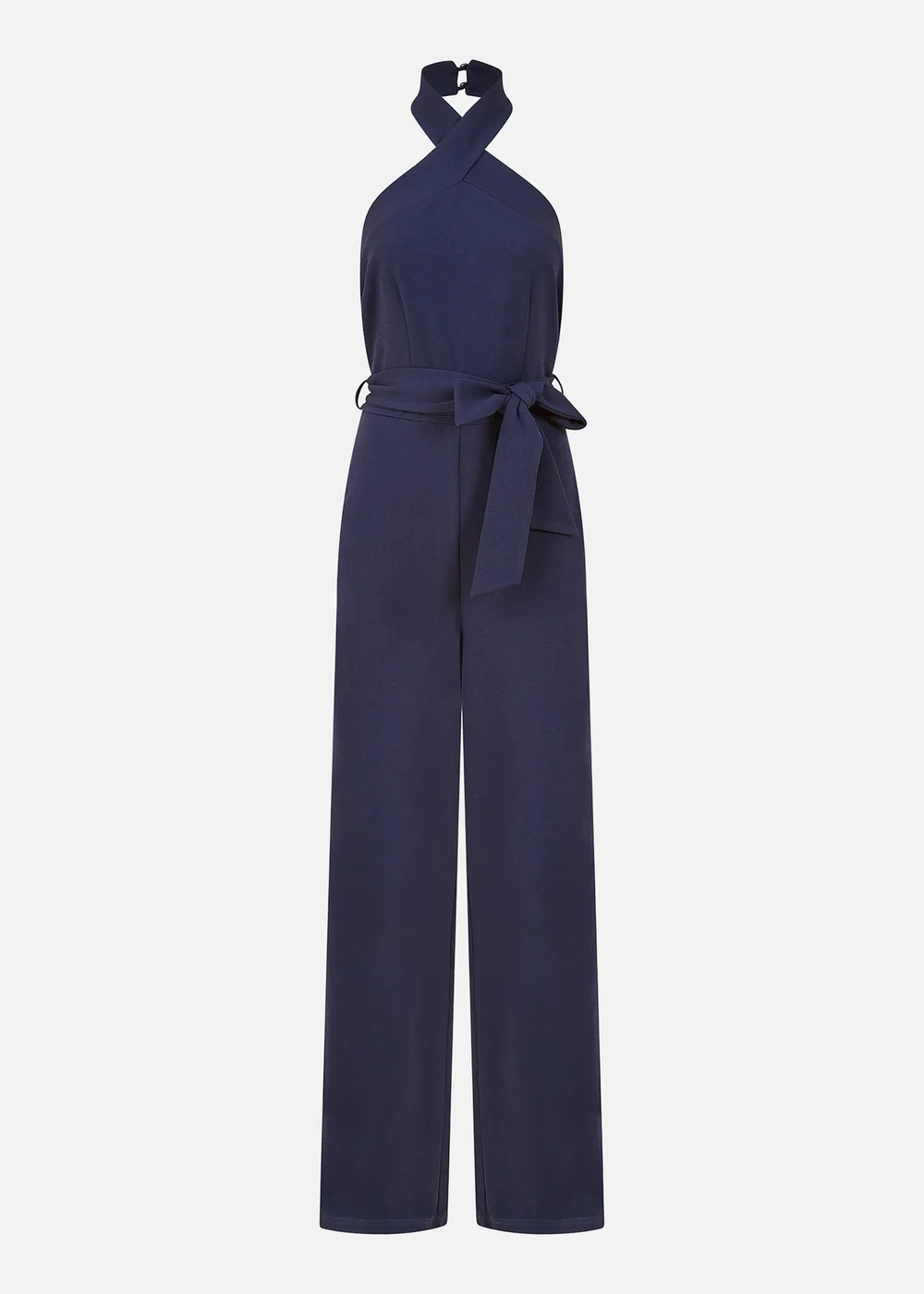 Mela Navy Cross Over Halter Neck Jumpsuit - Size 8 Image 3