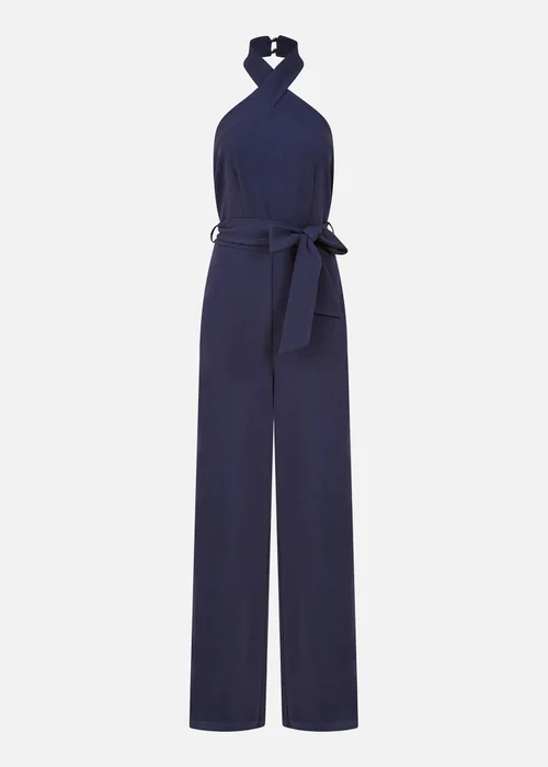 Mela Navy Cross Over Halter Neck Jumpsuit - Size 8 Image 3