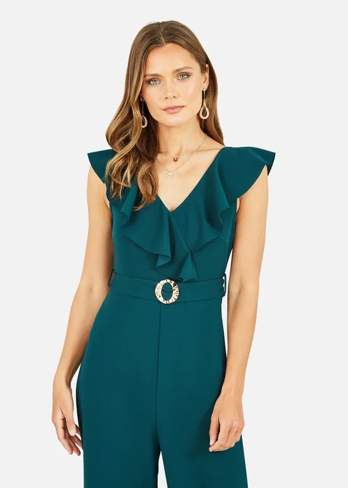 Mela Green Jumpsuit With Gold Buckle and Frill Detail - Size 8 Image 2