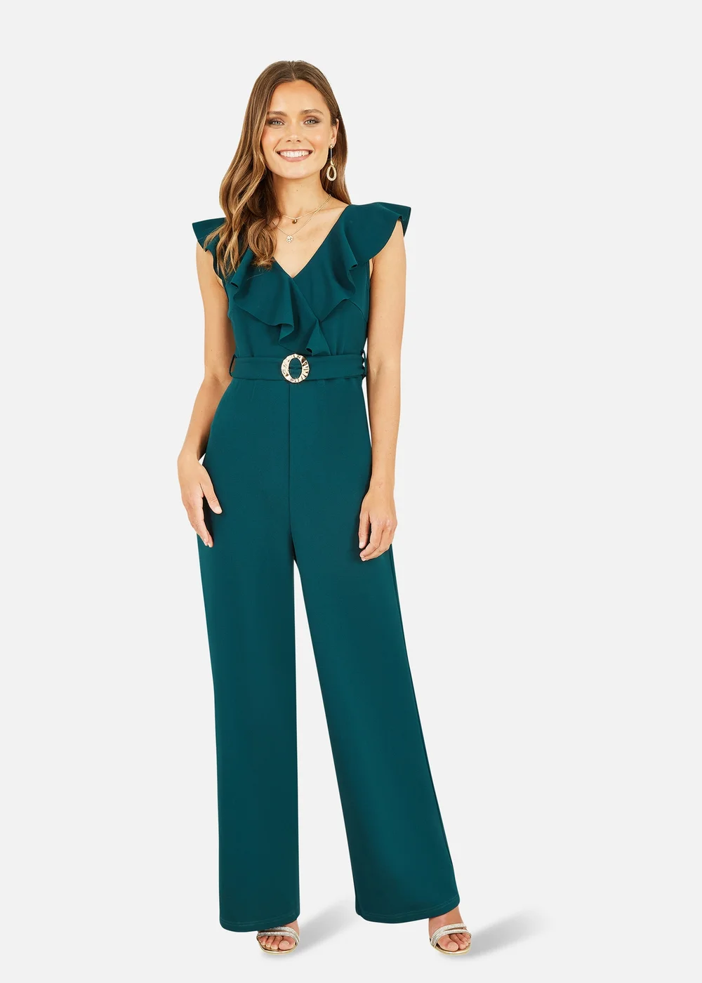 Mela Green Jumpsuit With Gold Buckle and Frill Detail - Size 8 Image 1