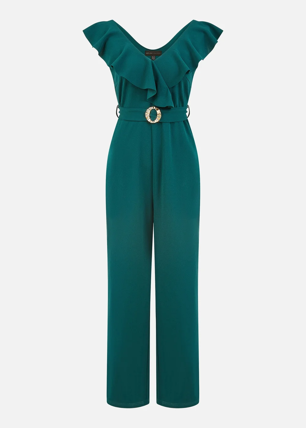 Mela Green Jumpsuit With Gold Buckle and Frill Detail - Size 8 Image 3