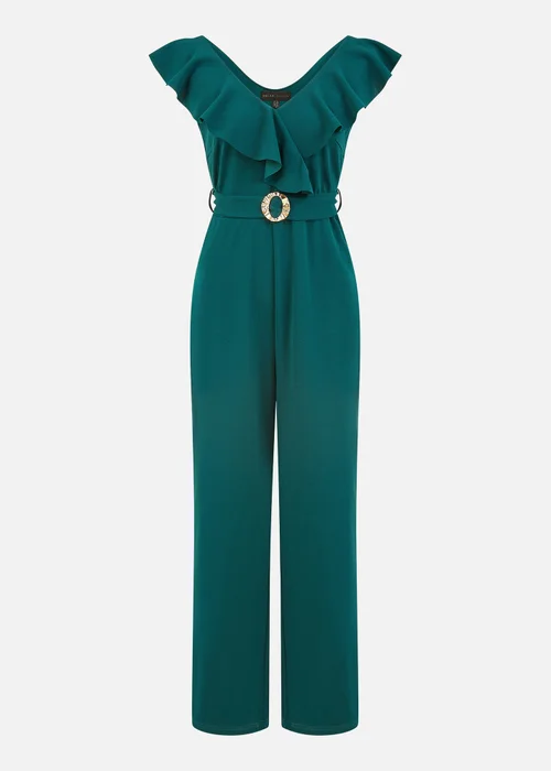 Mela Green Jumpsuit With Gold Buckle and Frill Detail - Size 8 Image 3