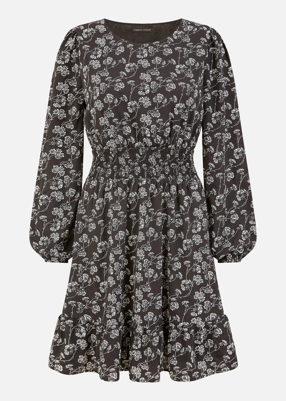 Mela Black Floral Print Ruched Waist Long Sleeve Skater Dress - 10 | Matalan Mela Black Floral Print Ruched Waist Long Sleeve Skater Dress - 10 | Matalan