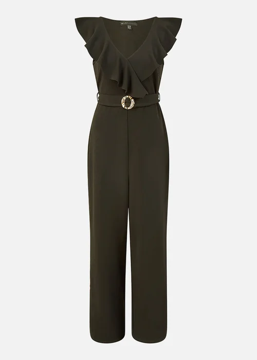Mela Black Jumpsuit With Gold Buckle and Frill Detail - Size 8 Image 3