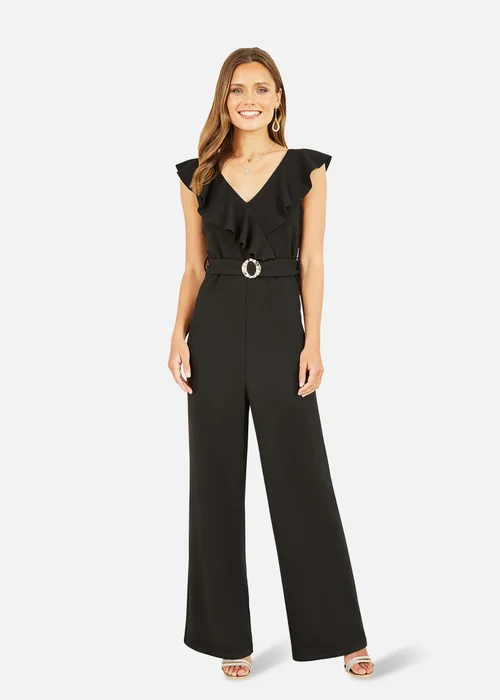 Mela Black Jumpsuit With Gold Buckle and Frill Detail - Size 8 Image 1