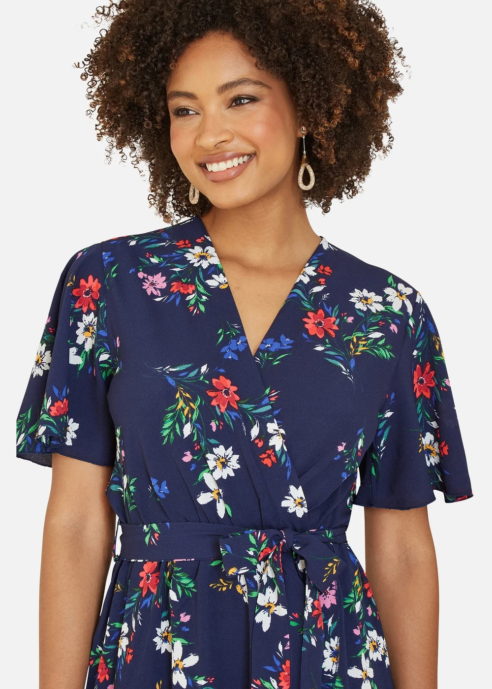 Mela Navy Floral Wrap Dress With Frill Hem - 8 Image 2