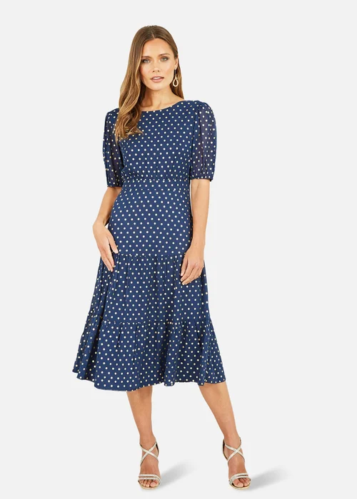 Mela Navy Gold Foil Spot Midi Dress With Scoop Back - 8 Image 1